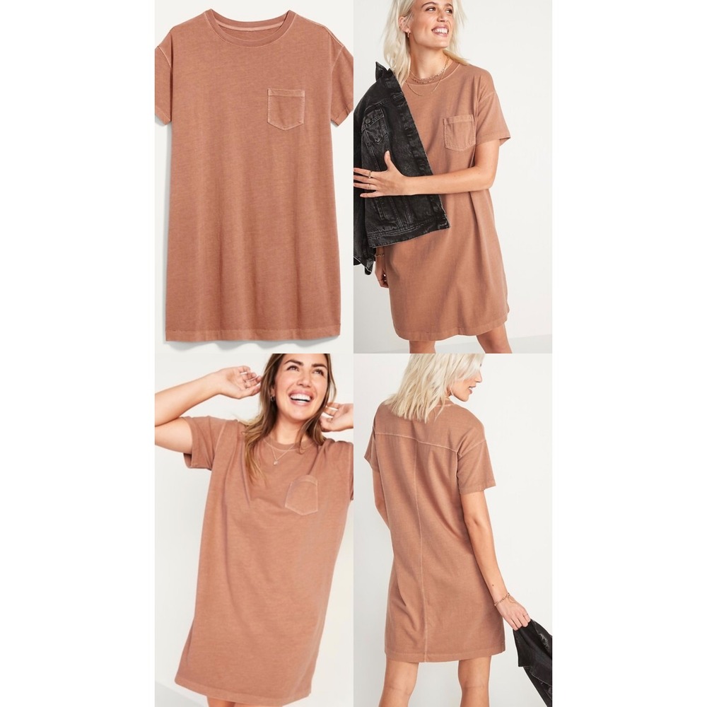 Old Navy Womens 2X Terracotta Clay Cotton Pocket T-Shirt Dress Short Sleeve Mini